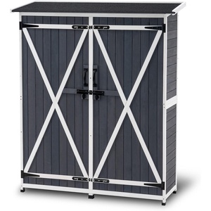 image:imageMCombo Outdoor Storage Cabinet with Shelves Wood Garden Shed with Floor Outside Tool Shed with 2 Lockable Doors for Yard Patio Lawn 1400 NaturalGray