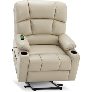 image:imageMCombo Oversized Dual Motor Power Lift Recliner Chair Sofa with Massage and Heat for Big Elderly People Infinite Position USB Ports Faux Leather R7688 Dark Brown LargeOversizeBeige