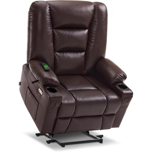 image:imageMCombo Oversized Power Lift Recliner Chair with Massage and Heat for Big and Tall Elderly People Cup Holders USB Ports Side Pockets Faux Leather R7541 Beige LargeOversizeDark Brown