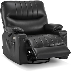 image:imageMCombo Oversized Swivel Glider Rocker Power Recliner Chair for Living Room with Heat and Vibration Massage USB Ports Cup Holders and Pockets Faux Leather 7785 BlackBlack