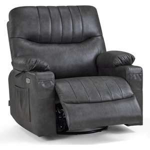 image:imageMCombo Oversized Swivel Glider Rocker Power Recliner Chair for Living Room with Heat and Vibration Massage USB Ports Cup Holders and Pockets Faux Leather 7785 BlackGrey