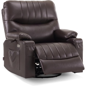 image:imageMCombo Oversized Swivel Glider Rocker Power Recliner Chair for Living Room with Heat and Vibration Massage USB Ports Cup Holders and Pockets Faux Leather 7785 BlackChocolate Brown