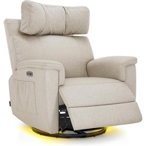 image:imageMCombo Oversized Swivel Glider Rocker Recliner with Adjustable Headrest Dual Motor Power Recliner for Nursery Led Nightlight Fabric PR601 BeigeBeige