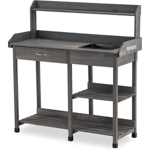 image:imageMCombo Potting Bench Outdoor Garden Potting Table with Dry Sink Drawer Storage Shelves Natural Wooden Work Station for Patio Backyard and Porch 0458 GreyGray