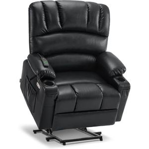 image:imageMCombo Power Lift Recliner Chair for Elderly Lift Chair with Heat and Massage USB ampType C Ports Cup Holders Faux Leather 7095 Medium BlackBlack