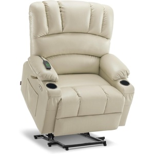 image:imageMCombo Power Lift Recliner Chair for Elderly Lift Chair with Heat and Massage USB ampType C Ports Cup Holders Faux Leather 7095 Medium BlackCream White