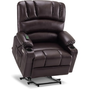 image:imageMCombo Power Lift Recliner Chair for Elderly Lift Chair with Heat and Massage USB ampType C Ports Cup Holders Faux Leather 7095 Medium BlackDark Brown