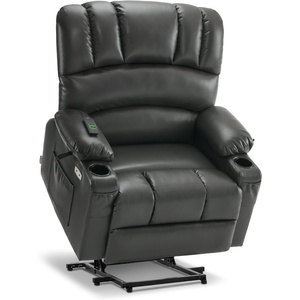 image:imageMCombo Power Lift Recliner Chair for Elderly Lift Chair with Heat and Massage USB ampType C Ports Cup Holders Faux Leather 7095 Medium BlackGrey