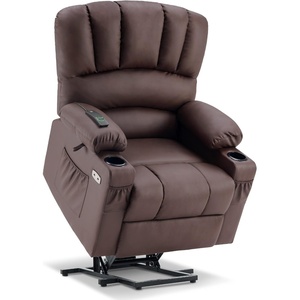 image:imageMCombo Power Lift Recliner Chair for Elderly Lift Chair with Heat and Massage USB ampType C Ports Cup Holders Faux Leather 7095 Medium BlackLight Brown