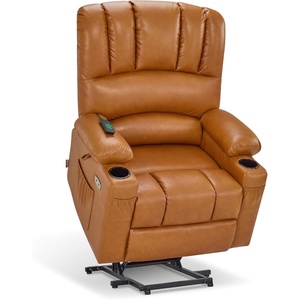 image:imageMCombo Power Lift Recliner Chair for Elderly Lift Chair with Heat and Massage USB ampType C Ports Cup Holders Faux Leather 7095 Medium BlackTawny