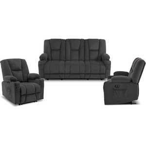image:imageMCombo Power Recliner Sofa Sets Fabric Recliner Living Room Furniture Sets Loveseat Sofa with Heat and Vibration Cup Holdes USB Charging Ports 8015H1 GreyGrey