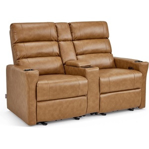 image:imageMCombo Power Reclining Loveseat with Console Zero Wall Hugger 626 Power Loveseat Recliner USB Charge Ports Outlet Cup Holders for RVs Small Spaces Faux Leather PR781 BattleshipCognac Tan