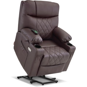 image:imageMCombo Small Power Lift Recliner Chair Sofa with Massage and Dual Heating Adjustable Headrest for Elderly People Petite USB Ports Faux Leather 7111 Dark BrownDark Coffee