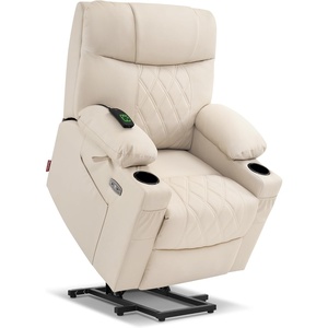 image:imageMCombo Small Power Lift Recliner Chair Sofa with Massage and Dual Heating Adjustable Headrest for Elderly People Petite USB Ports Faux Leather 7111 Dark BrownCream White