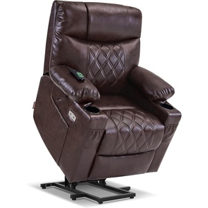 image:imageMCombo Small Power Lift Recliner Chair Sofa with Massage and Dual Heating Adjustable Headrest for Elderly People Petite USB Ports Faux Leather 7111 Dark BrownDark Brown