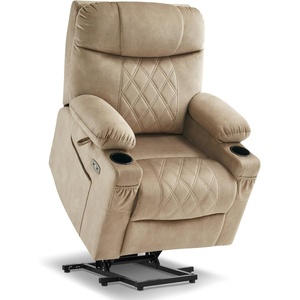 image:imageMCombo Small Size Triple Motor Power Lift Recliner Chair Sofa with Massage and Dual Heating Adjustable Headrest for Elderly People Petite USB Ports Extended Footrest Fabric 7222 CoffeeBeige