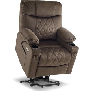 image:imageMCombo Small Size Triple Motor Power Lift Recliner Chair Sofa with Massage and Dual Heating Adjustable Headrest for Elderly People Petite USB Ports Extended Footrest Fabric 7222 BeigeCoffee