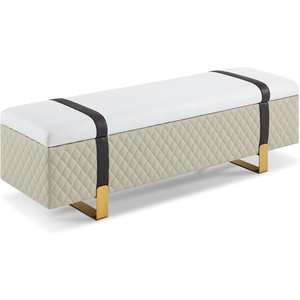 image:imageMCombo Storage Ottoman Bench Faux Leather Upholstered End of Bed Bench with Hidden Storage for Bedroom Living Room Entryway W463 BrownBeige