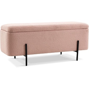 image:imageMCombo Storage Ottoman Bench Teddy Fabric Upholstered Footstool with Storage Space Bed End Bench for Bedroom Living Room Entryway W709 PinkPink
