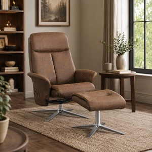 image:imageMCombo Swivel Recliner Chair with Ottoman 360 Faux Leather Lounge Chair with Adjustable Backrest Manual Reclining Chair with Footrest for Small Spaces Living Room Bedroom Office 4603 Dark GreyBrown