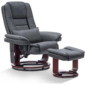 image:imageMCombo Swivel Recliner with Ottoman Chair TV Chair Sets with Vibration Massage for Small Space Living Room Bedroom 9096 9099 Faux Leather Dark BrownDark Grey