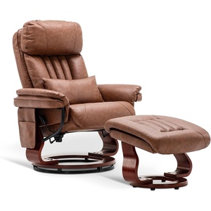 image:imageMCombo Swivel Recliner with Ottoman Faux Leather TV Chair with Vibration Massage Ideal for RV Small Space Living Room amp Bedroom 4999 Faux Leather BurgundySaddle
