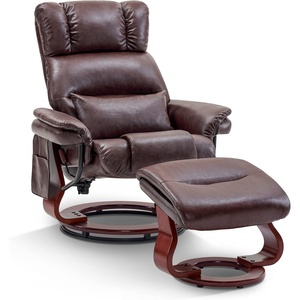 image:imageMCombo Swivel Recliners with Ottoman Reclining TV Chairs with Vibration Massage Faux Leather Ergonomic Lounge Chair for Living Room Bedroom 4832 Dark Brown