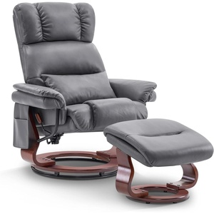 image:imageMCombo Swivel Recliners with Ottoman Reclining TV Chairs with Vibration Massage Faux Leather Ergonomic Lounge Chair for Living Room Bedroom 4832 Grey