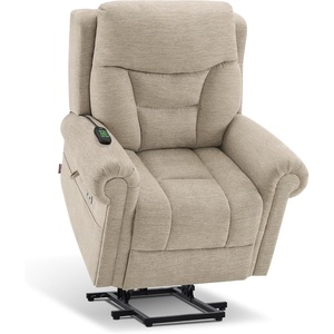 image:imageMCombo Triple Motor Power Lift Recliner Chair with Massage and Lumbarampseat Heating Rolled Arms Adjustable Headrest for Elderly People Fabric 7888 Coffee MediumBeige