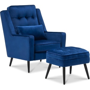 image:imageMCombo Velvet Accent Chair with Ottoman Modern Armchair for Small Space Living Room Office Reception Fabric 4278 Dark GreyBlue