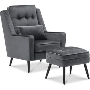 image:imageMCombo Velvet Accent Chair with Ottoman Modern Armchair for Small Space Living Room Office Reception Fabric 4278 Dark GreyGrey