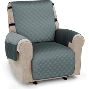 image:imageMCombo Waterproof Recliner Chair Cover Velvet Non Slip Recliner Cover with Cup Holder Access and Pockets Washable Furniture Protector Recliner Slipcover for Pets and Kids Champagne 20Dark Grey