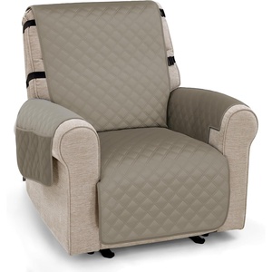image:imageMCombo Waterproof Recliner Chair Cover Velvet Non Slip Recliner Cover with Cup Holder Access and Pockets Washable Furniture Protector Recliner Slipcover for Pets and Kids Champagne 20Champagne