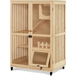 image:imageMCombo Wooden Cat Houses for Indoor Cats Luxury Kitten House with Scratching Pad Lockable Doors Wheels CT090