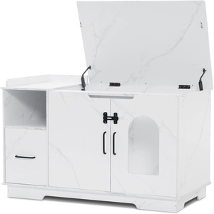 image:imageMCombo XLarge Cat Litter Box Furniture Hidden with Drawer Pet Enclosed Litter Bench Wooden Hideaway Extra Large Indoor Cat House Kitten Washroom Storage Bench CT46White