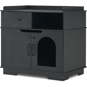 image:imageMCombo XLarge Cat Litter Box Furniture Hidden with Drawer Pet Enclosed Litter Bench Wooden Hideaway Extra Large Indoor Cat House Kitten Washroom Storage Bench CT46Black
