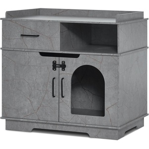 image:imageMCombo XLarge Cat Litter Box Furniture Hidden with Drawer Pet Enclosed Litter Bench Wooden Hideaway Extra Large Indoor Cat House Kitten Washroom Storage Bench CT46Grey