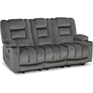 image:imageMCombo Zero Gravity Power Reclining Sofa with Heat and Vibration Massage 3 Seater Reclining Couch with USB Ports Cup Holders for Living Room Fabric PR648SET BeigeGrey