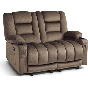 image:imageMCombo Zero Gravity Power Reclining Sofa with Heat and Vibration Massage 3 Seater Reclining Couch with USB Ports Cup Holders for Living Room Fabric PR648SET GreyDark Brown