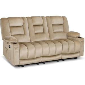 image:imageMCombo Zero Gravity Power Reclining Sofa with Heat and Vibration Massage 3 Seater Reclining Couch with USB Ports Cup Holders for Living Room Fabric PR648SET BeigeBeige