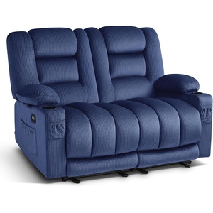 image:imageMCombo Zero Gravity Power Reclining Sofa with Heat and Vibration Massage 3 Seater Reclining Couch with USB Ports Cup Holders for Living Room Fabric PR648SET GreyNavy Blue