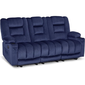 image:imageMCombo Zero Gravity Power Reclining Sofa with Heat and Vibration Massage 3 Seater Reclining Couch with USB Ports Cup Holders for Living Room Fabric PR648SET BeigeNavy Blue
