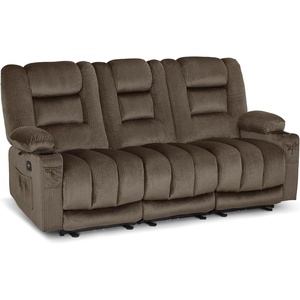 image:imageMCombo Zero Gravity Power Reclining Sofa with Heat and Vibration Massage 3 Seater Reclining Couch with USB Ports Cup Holders for Living Room Fabric PR648SET BeigeDark Brown