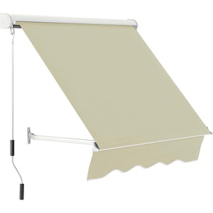 image:imageMacrout 63 Patio Window Awning for Door Entrance Aluminum Fully Assembled Manual Retractable Sunshade Canopy WA416 Dark Grey 63Beige  Acrylic Fabric