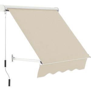 image:imageMacrout 63 Patio Window Awning for Door Entrance Aluminum Fully Assembled Manual Retractable Sunshade Canopy WA416 Dark Grey 63Beige