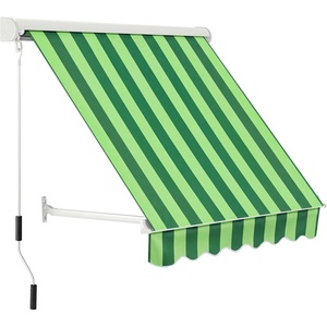 image:imageMacrout 63 Patio Window Awning for Door Entrance Aluminum Fully Assembled Manual Retractable Sunshade Canopy WA416 Dark Grey 63Green Stripes