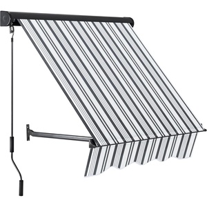 image:imageMacrout 63 Patio Window Awning for Door Entrance Aluminum Fully Assembled Manual Retractable Sunshade Canopy WA416 Dark Grey 63Grey with White Stripes