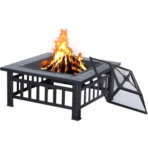image:imageMcombo 32 Metal Fire Pit Square Table Backyard Patio Terrace Fire Bowl HeaterBBQIce Pit with Charcoal Rack Waterproof Cover 0039 Black
