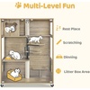 image:imageLovupet Wooden Cat House with Scratching Posts Luxury Large Cat Condo with Lockable Wheels Indoor Kitten Cage with Escape Door GC11