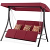 image:imageMCombo 3Seat Convertible Porch Swing for Various Postures Reclining Outdoor Swing Chair with Chain Armrest Patio Glider Chair with Thickened Cushions for Backyard Garden Dark GrayBurgundy
